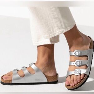 Birkenstock women’s 3 strap silver sandals 7- 7 1/2